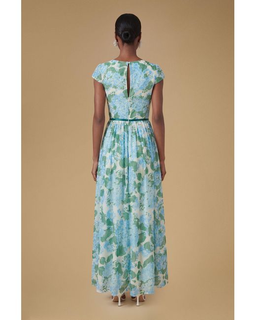 Oasis Blue Cap Sleeve Hydrangea Mesh Maxi Dress