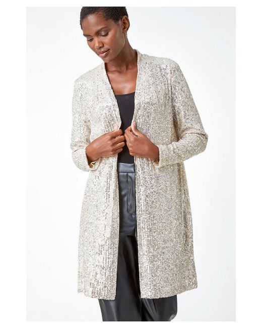 Roman White Longline Sequin Stretch Jacket