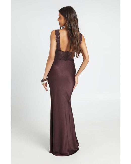 Boohoo Purple Crinkle Textured Satin & Lace Maxi Dress