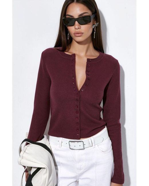 Busem Purple Cropped Ribbed Button Cardigan
