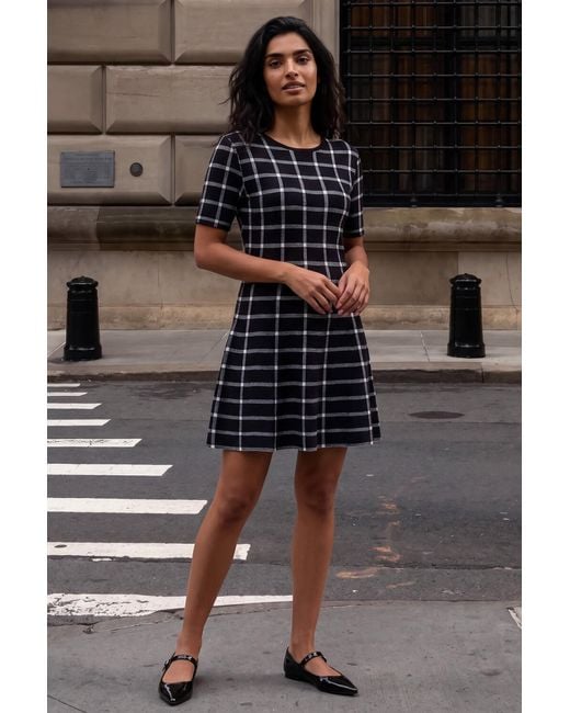 Roman Black Check Print Knitted Dress