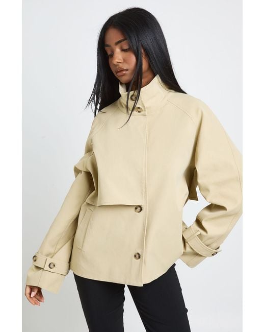 Boohoo Natural Funnel Neck Belted Trench Coat