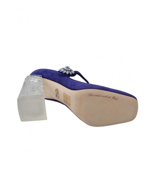 Dolce & Gabbana Blue Suede Crystal Pumps Heels Shoes Goatskin