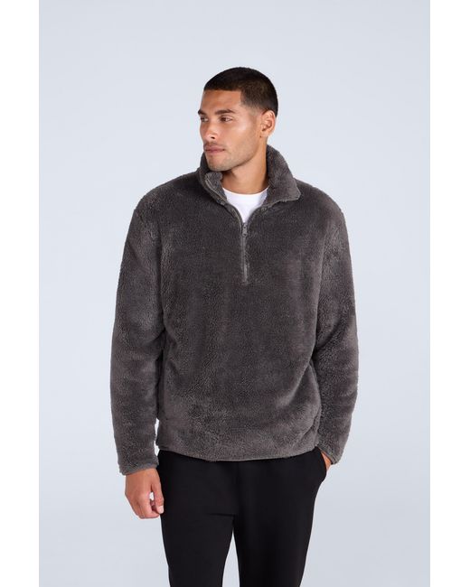 Mountain Warehouse Gray Fleece Teddy Sweater With Pockets Half Zip Warm Cosy Casual Jacket for men