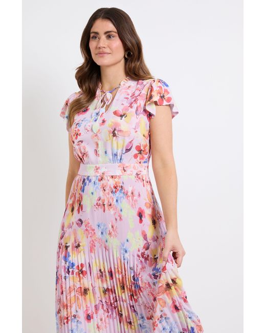 Wallis Pink Ruffle Neck Pleated Midi Dress