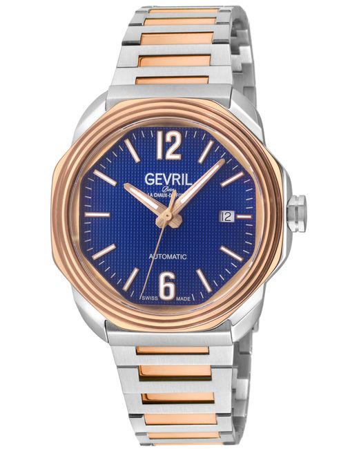 Gevril Gray Roosevelt Ss 316L Case W/ Rose Bezel Ring, Checker Pattern Dial, Two Toned Stainless Steel Rg Bracelet for men