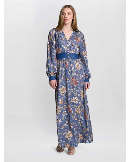 Gina Bacconi Blue Regina Waisted Chambray Detail Dress