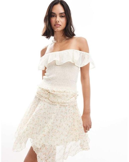 ASOS Natural Chiffon Shirred Ruffle Cami Top