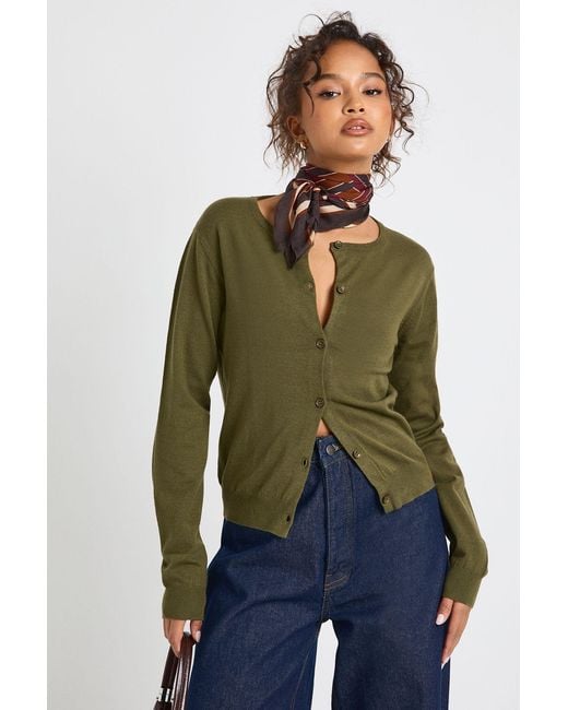 Boohoo Green Super Soft Lightweight Knitted Crew Neck Cardigan
