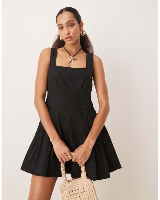 ASOS Natural Scoop Neck Pleat Waist Mini Dress