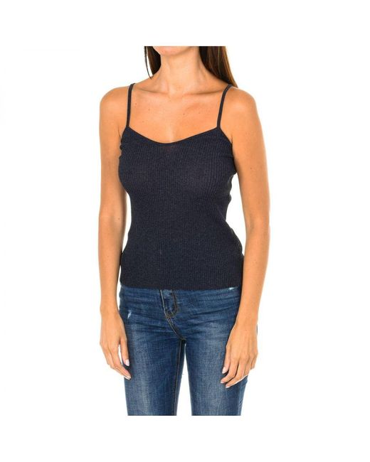 Armani Blue Thin Strap Top With Ribbed Fabric 3Y5H2A-5M1Wz