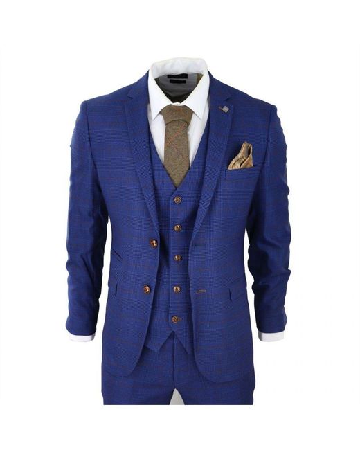 Paul Andrew Blue Check 3 Piece Tailored Fit Suit for men