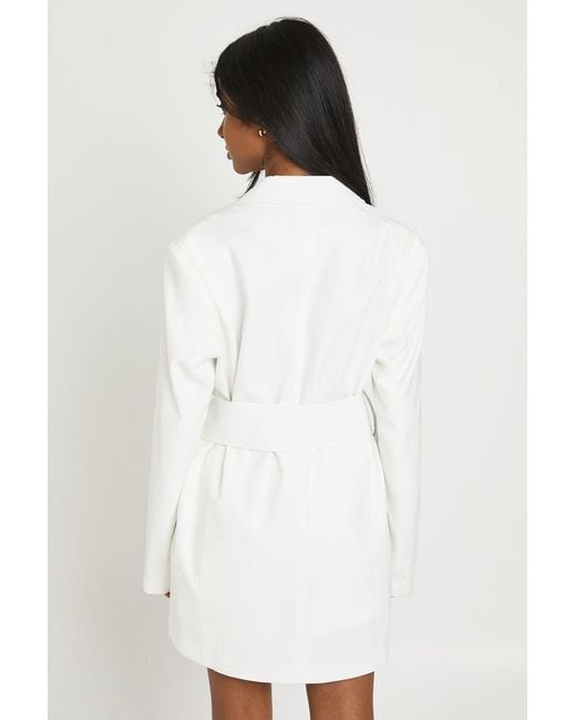 Boohoo White Oversized Buckle Detail Tailored Blazer Dress