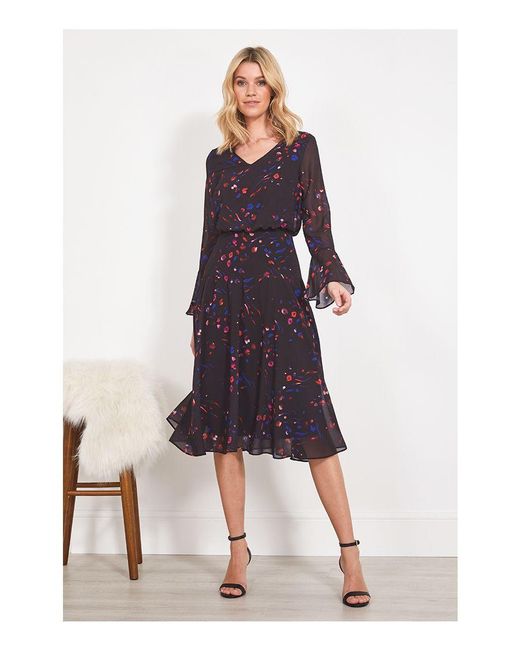 Sosandar White Abstract Floral Print Fit & Flare Dress