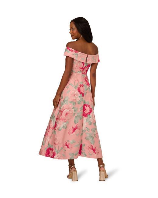 Adrianna Papell Red Off Shoulder Jacquard Dress