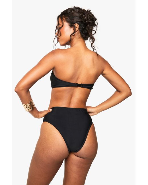 Boohoo Blue Trim Detail Bandeau Bikini Top & High Waist Bottoms Set