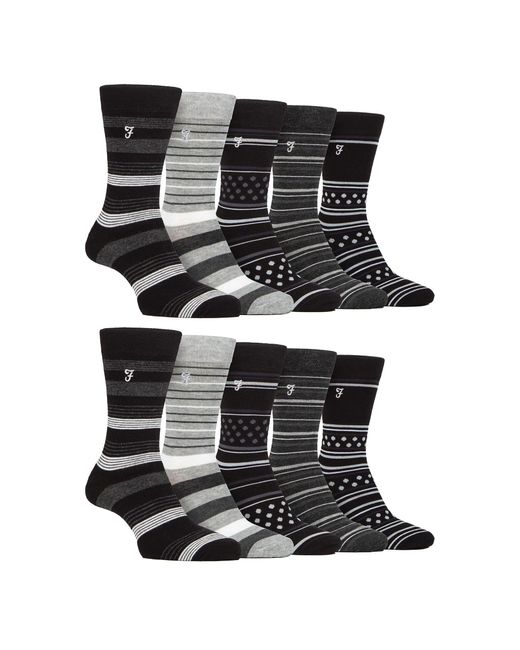 Farah Black 10 Pair Multi-Pack Bright Bamboo Socks for men