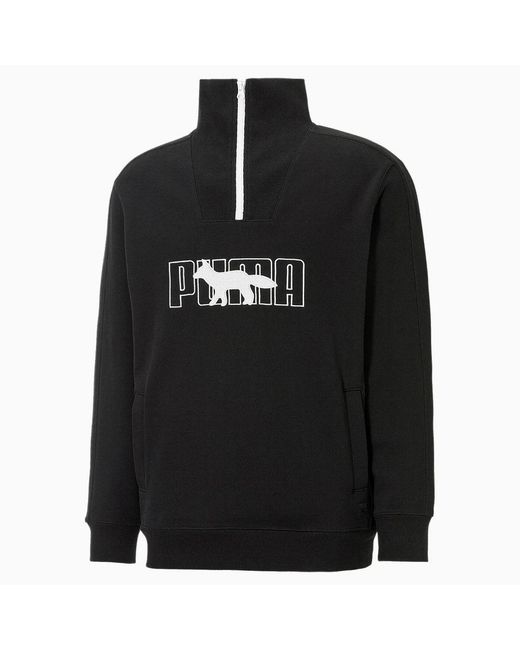 PUMA Black X Maison Kitsune Long Sleeve Half Zip Sweatshirt 532322 01 for men
