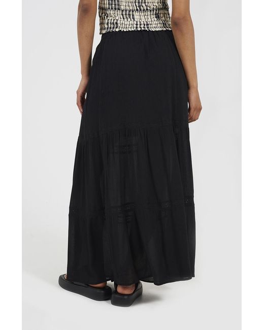 Brave Soul Black Elasticated Waist Maxi Skirt With Lace Detail