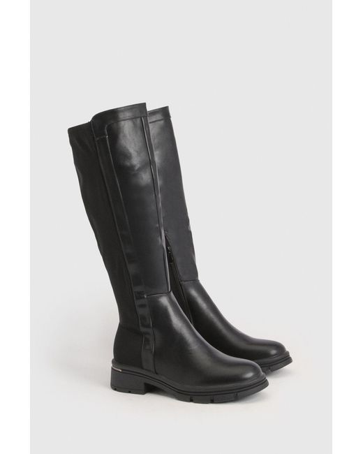 Boohoo Black Elastic Panel Chunky Knee High Boots