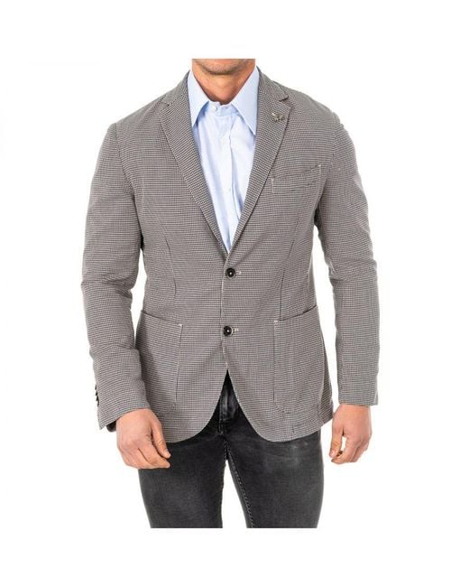 La Martina Gray Long Sleeve Blazer With Lapel Collar Hmja01 for men
