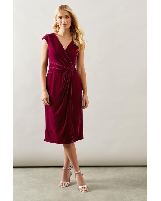 Wallis Red Petite Occasion Velvet Twist Pencil Dress