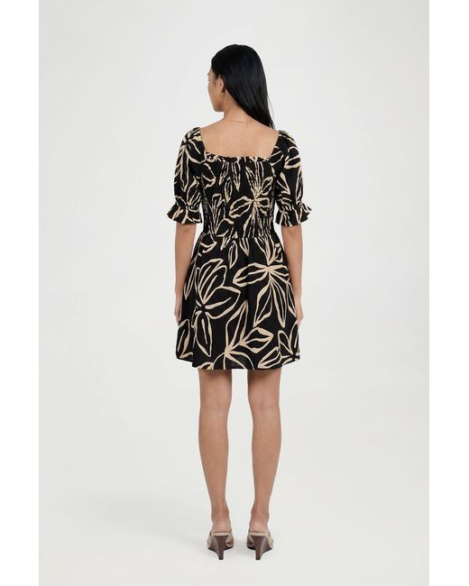 Boohoo Black Floral Print Volume Sleeve Mini Dress