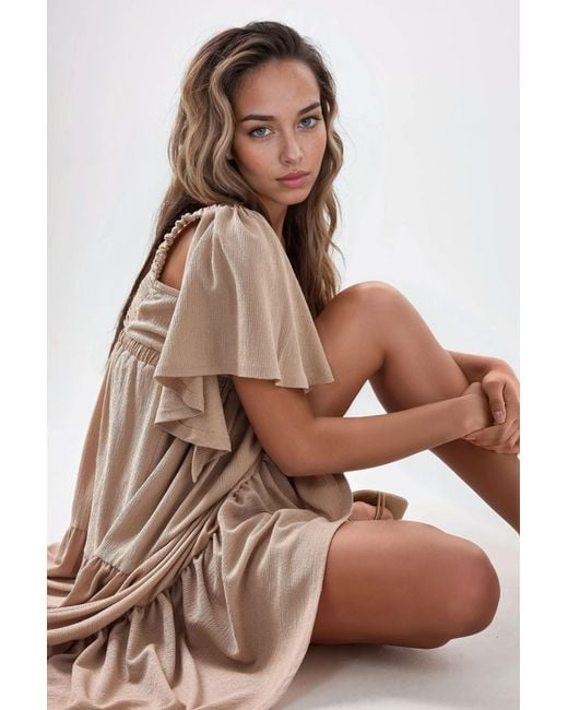 Hiccup Natural Textured V-Neck A-Form Maxi Dress