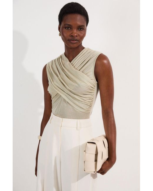 Karen Millen Natural Premium Tencel Jersey Wrap Detail Top