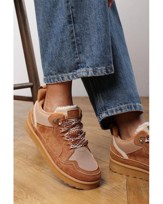 Where's That From Blue Wheres 'Darcy' Suede Lace-Up Trainers With Chunky Sole And Mesh Panel
