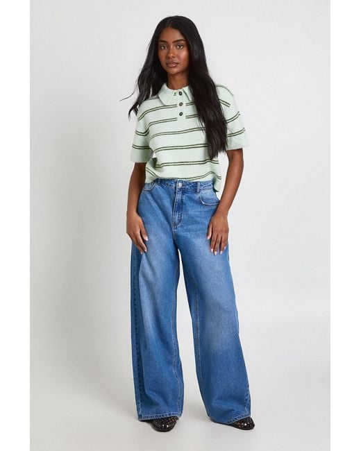 Boohoo Blue Mid Waist Loose Fit Wide Leg Jean