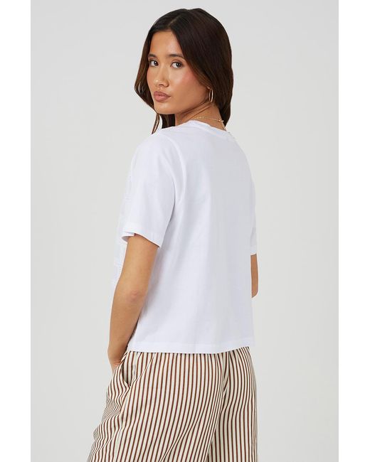 Brave Soul White Cotton Crew Neck T-Shirt With Embroidered Detail