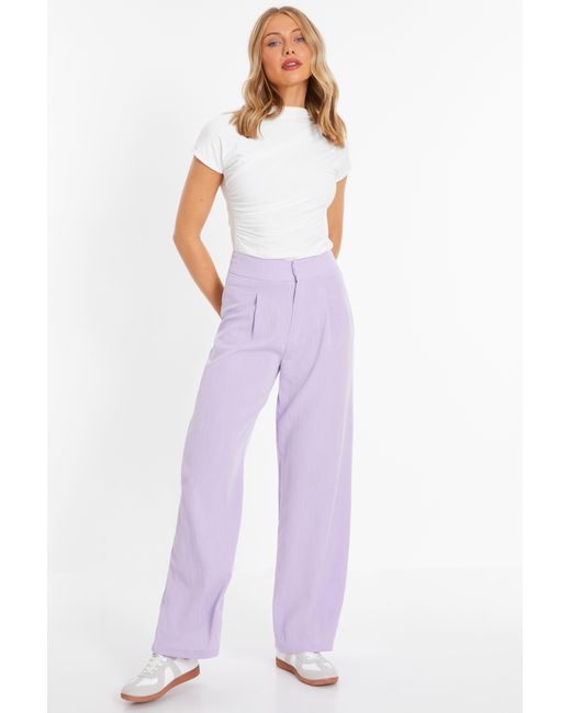 Quiz Purple Lilac Linen Look Palazzo Trousers