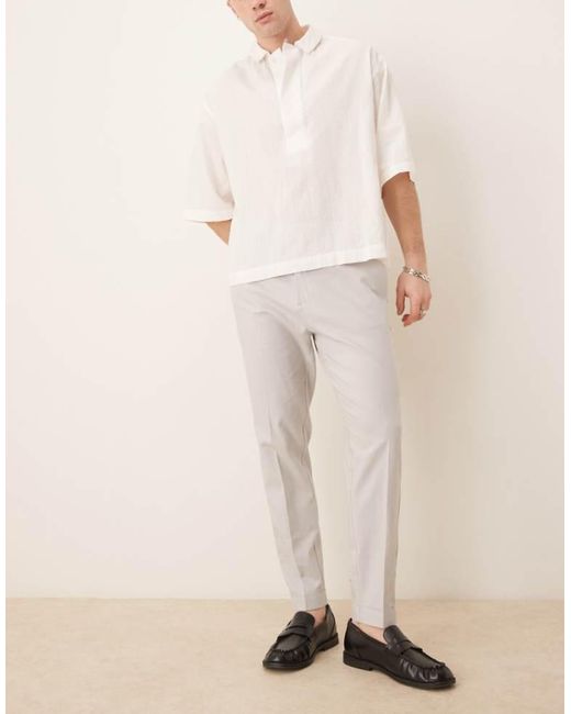 ASOS Natural Smart Tapered Fit Linen Blend Trousers for men