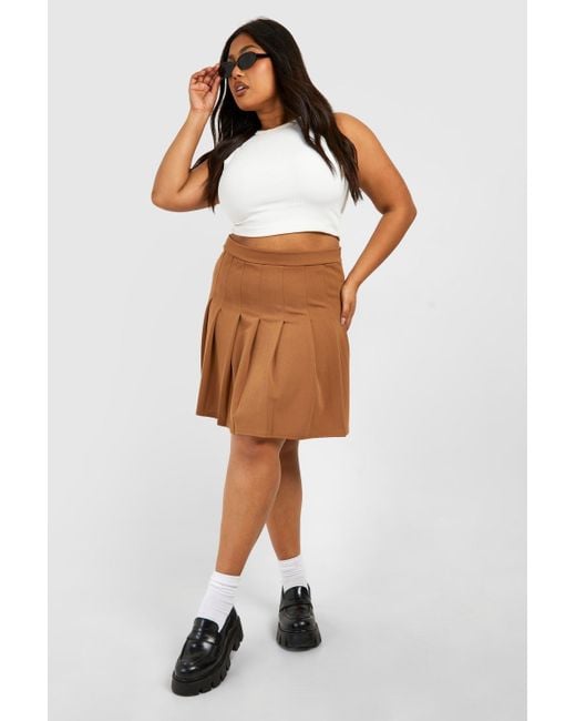 Boohoo Natural Plus Pleated Skater Skirt