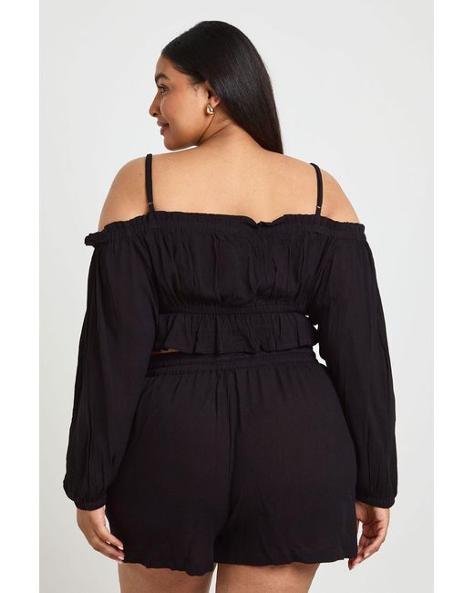 Boohoo Black Plus Textured Beach Bardot Top