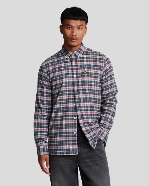 Lyle & Scott Geruit Flanellen Overhemd Blauw in het Blue voor heren