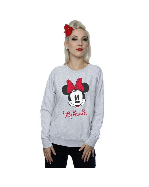 Disney Gray Ladies Minnie Mouse Face Heather Sweatshirt (Heather)