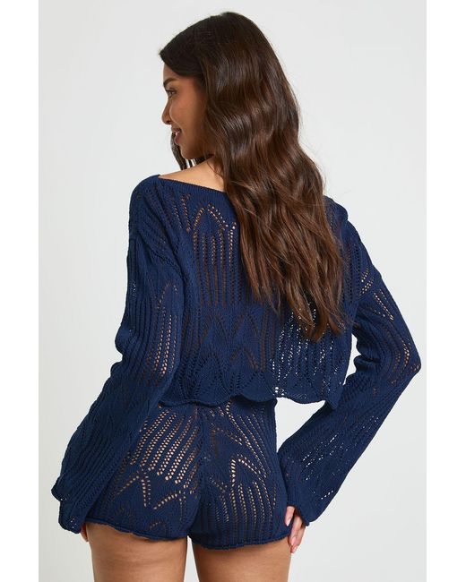 Boohoo Blue Patterned Beach Crochet Short