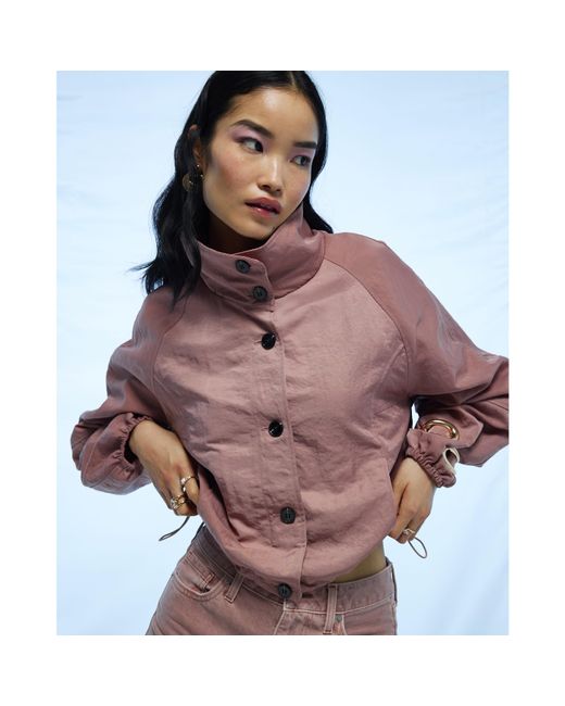 River Island Brown Bomber Jacket Drawstring Hem Nylon