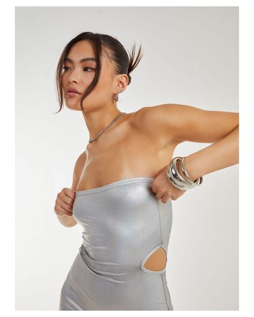 Pink Vanilla White Soft Touch Metallic Bandeau Cut Out Dress