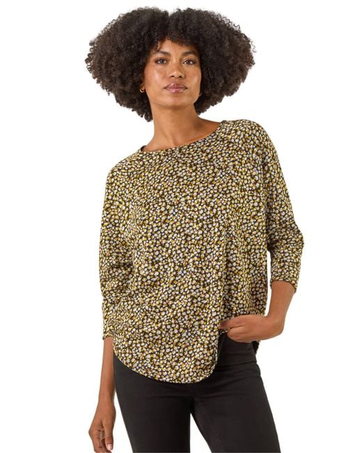 Roman Yellow Spot Print Snit Jersey Top