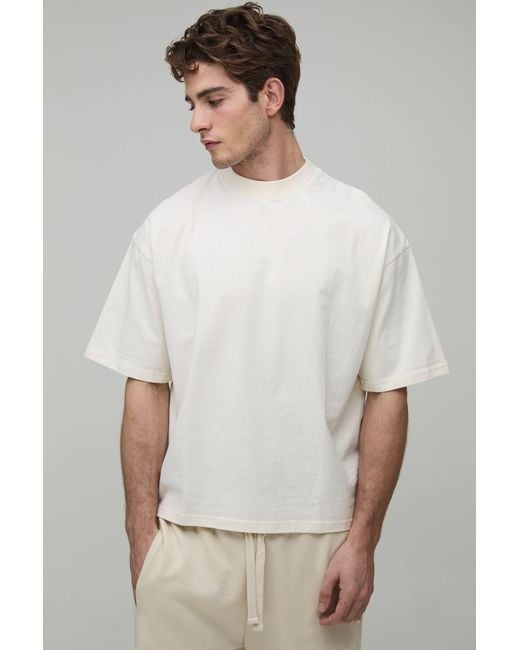 BoohooMAN White Oversized Heavyweight Extended Neck Boxy T-Shirt for men