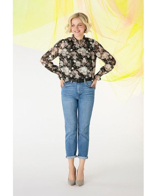 Izabel London Yellow Floral High Shirred Neck Blouse