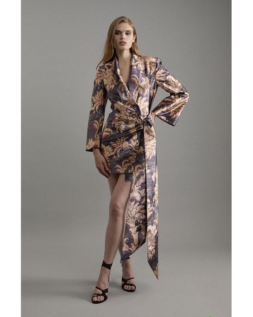 Karen Millen Gray Petite Metallic Tailored Blazer Mini Dress