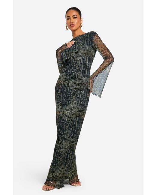 Boohoo Blue Snake Scoop Back Maxi Dress