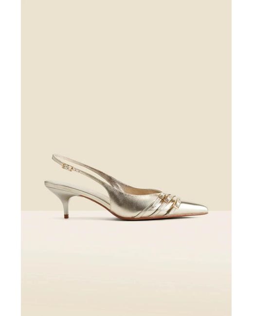 Sosandar Natural Leather Buckle Detail Kitten Heel Slingbacks