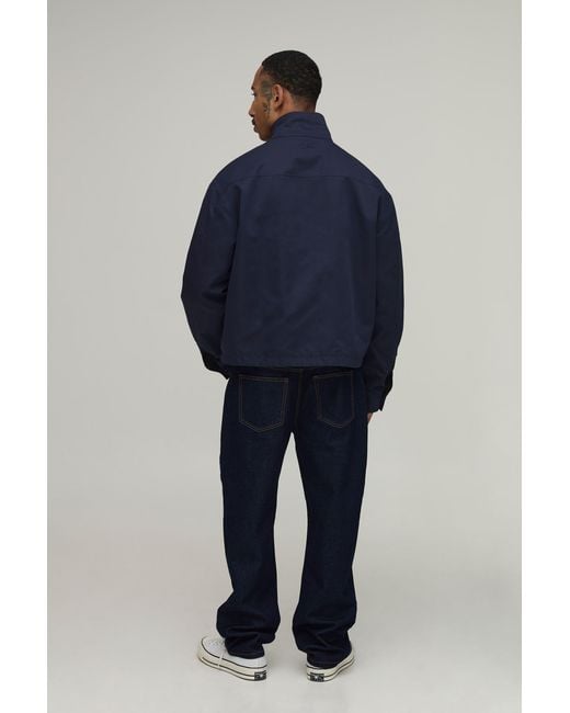 BoohooMAN Blue Boxy Fit Reversible Check Twill Harrington Jacket for men