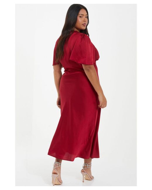 Quiz Red Curve Satin Midi Dress