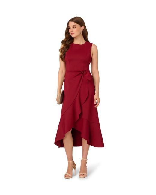 Adrianna Papell Red Sleeveless Scuba Midi Dress